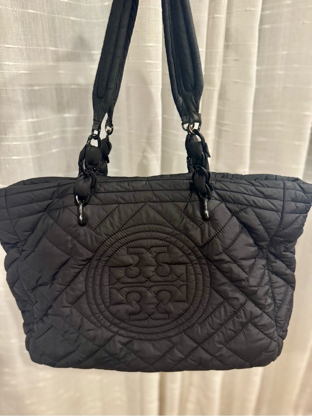 Tory Burch Black Quilted Nylon Tote - Picture 2 of 10